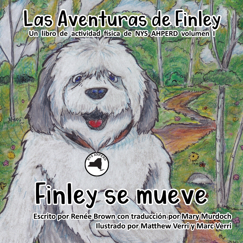 Product Description: ¡Conoce a Finley, la mascota de NYS AHPERD!</br></br>Finley Gets Moving es un libro de cuentos interactivo para niños que se centra en la importancia de la actividad física, publicado por NYS AHPERD. El libro brinda a los lectores la oportunidad de dar vida a las páginas con el acompañamiento de la actividad física. El personaje principal Finley es un perro pastor y la mascota oficial de NYS AHPERD que viaja a sus eventos por todo el estado de Nueva York. A Finley le encanta estar activo y en el libro le muestra a su mejor amiga Sasha, una gata calicó, cómo moverse y tomar decisiones saludables. Reneé Brown, miembro de NYS AHPERD, fue la autora del libro, y los ilustradores fueron Matthew Verri, residentes de Little Falls, y su padre, Marc Verri.</br></br>"Comenzar a tener buenos hábitos de ejercicio temprano es clave para mantener un estilo de vida saludable. Este libro mostrará a los niños algunas formas fáciles de comenzar y cómo inspirar a un amigo a hacer lo mismo", declaró la directora ejecutiva de NYS AHPERD, Colleen Corsi. "Estuvimos encantados de que las obras de arte creativas de los artistas locales, Matthew y Marc Verri, dieran vida a Finley y Sasha en este libro". Corsi señaló que un elemento divertido del libro es que algunas de las escenas dibujadas pueden parecer familiares a los residentes de Little Falls.</br> Las Adventuras de Finley